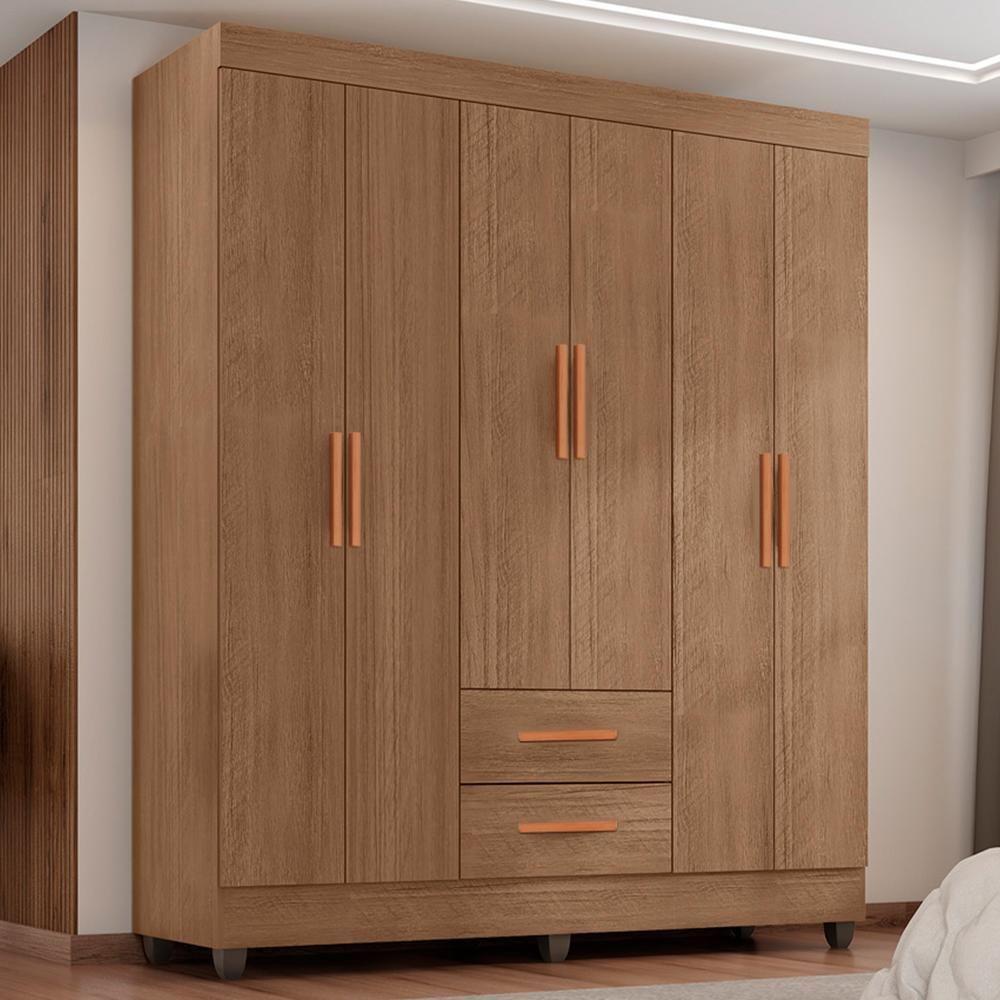 Guarda Roupa Casal Lite 6 Portas E 2 Gavetas Carvalho Oak - Móveis Leão Carvalho Oak - 2