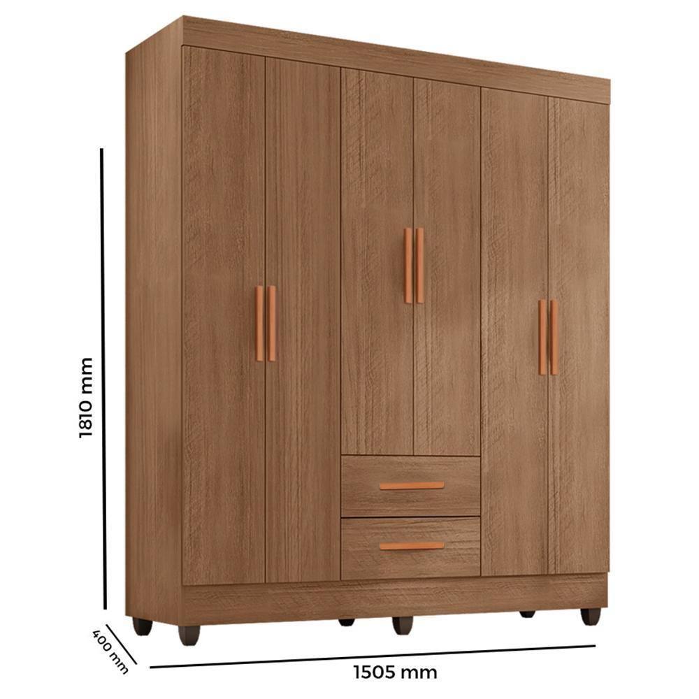 Guarda Roupa Casal Lite 6 Portas E 2 Gavetas Carvalho Oak - Móveis Leão Carvalho Oak - 4