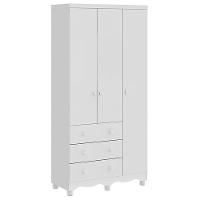 Guarda Roupa Infantil Júnior 3 Portas E 3 Gavetas Branco Brilho - Móveis Peroba - 1