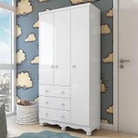 Guarda Roupa Infantil Júnior 3 Portas E 3 Gavetas Branco Brilho - Móveis Peroba - 2