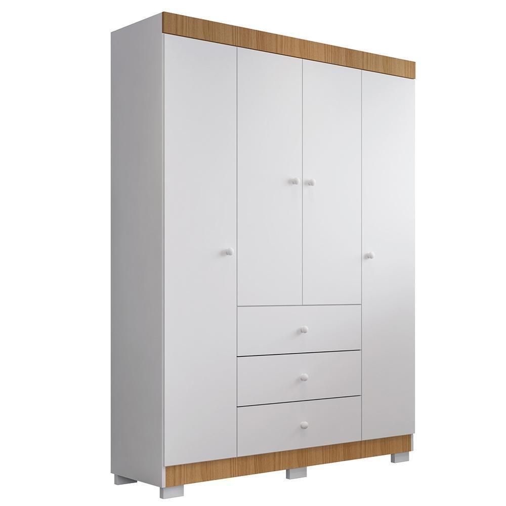 Guarda Roupa Infantil Duda 4 Portas E 3 Gavetas Branco/carvalho - Phoenix Baby - 1