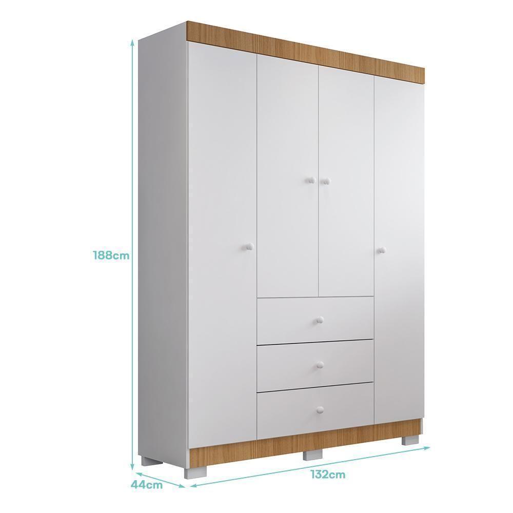 Guarda Roupa Infantil Duda 4 Portas E 3 Gavetas Branco/carvalho - Phoenix Baby - 3