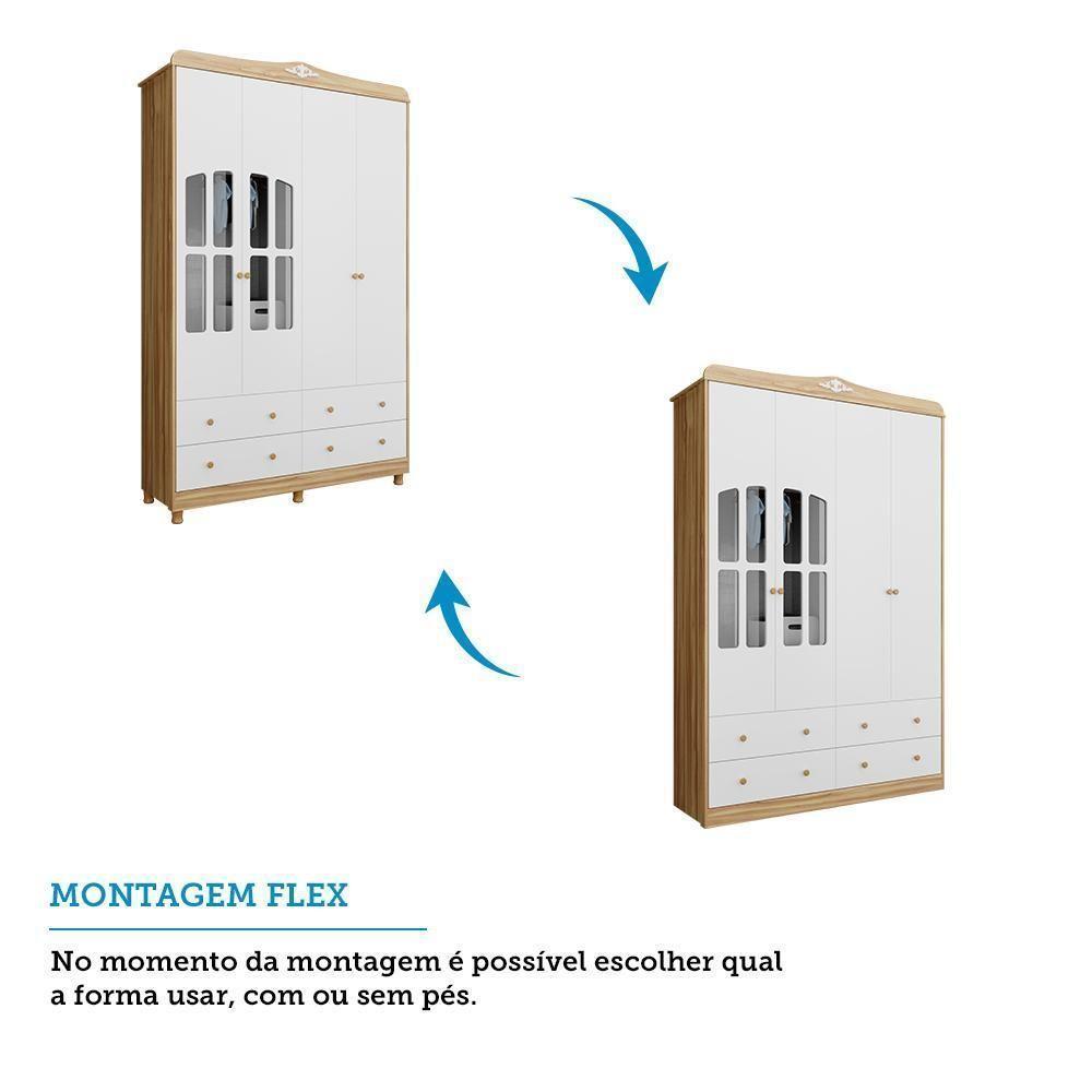 Guarda Roupa Infantil Elô 4 Portas Com Janelas E 4 Gavetas Branco Brilho/amêndoa - Móveis Peroba - 4