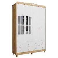 Guarda Roupa Infantil Elô 4 Portas Com Janelas E 4 Gavetas Branco Brilho/amêndoa - Móveis Peroba - 1