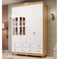 Guarda Roupa Infantil Elô 4 Portas Com Janelas E 4 Gavetas Branco Brilho/amêndoa - Móveis Peroba - 2