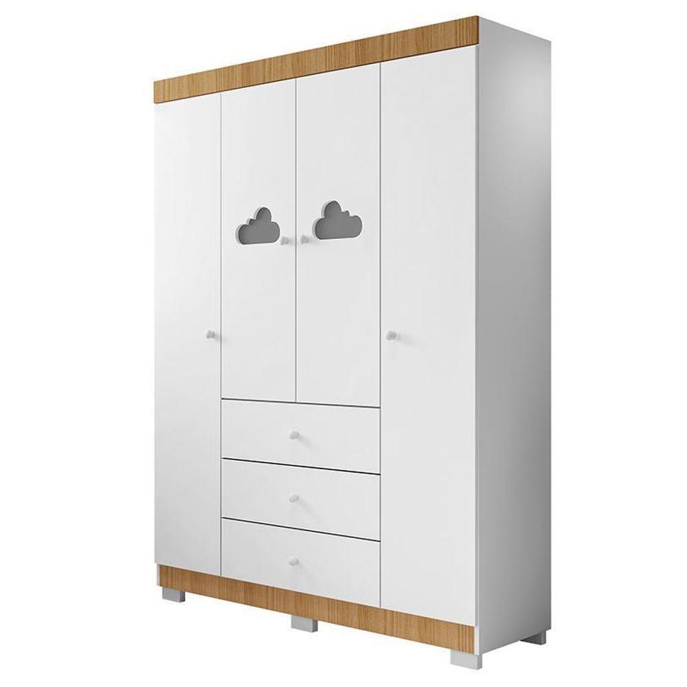 Guarda Roupa Infantil Ane 4 Portas E 3 Gavetas Branco/carvalho - Phoenix Baby - 1