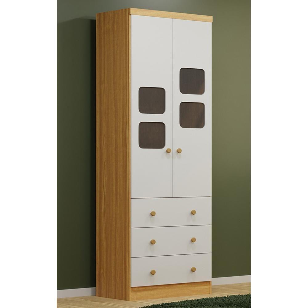 Guarda Roupa Infantil Uli New 2 Portas E 3 Gavetas Branco Brilho/amêndoa - Móveis Peroba - 2