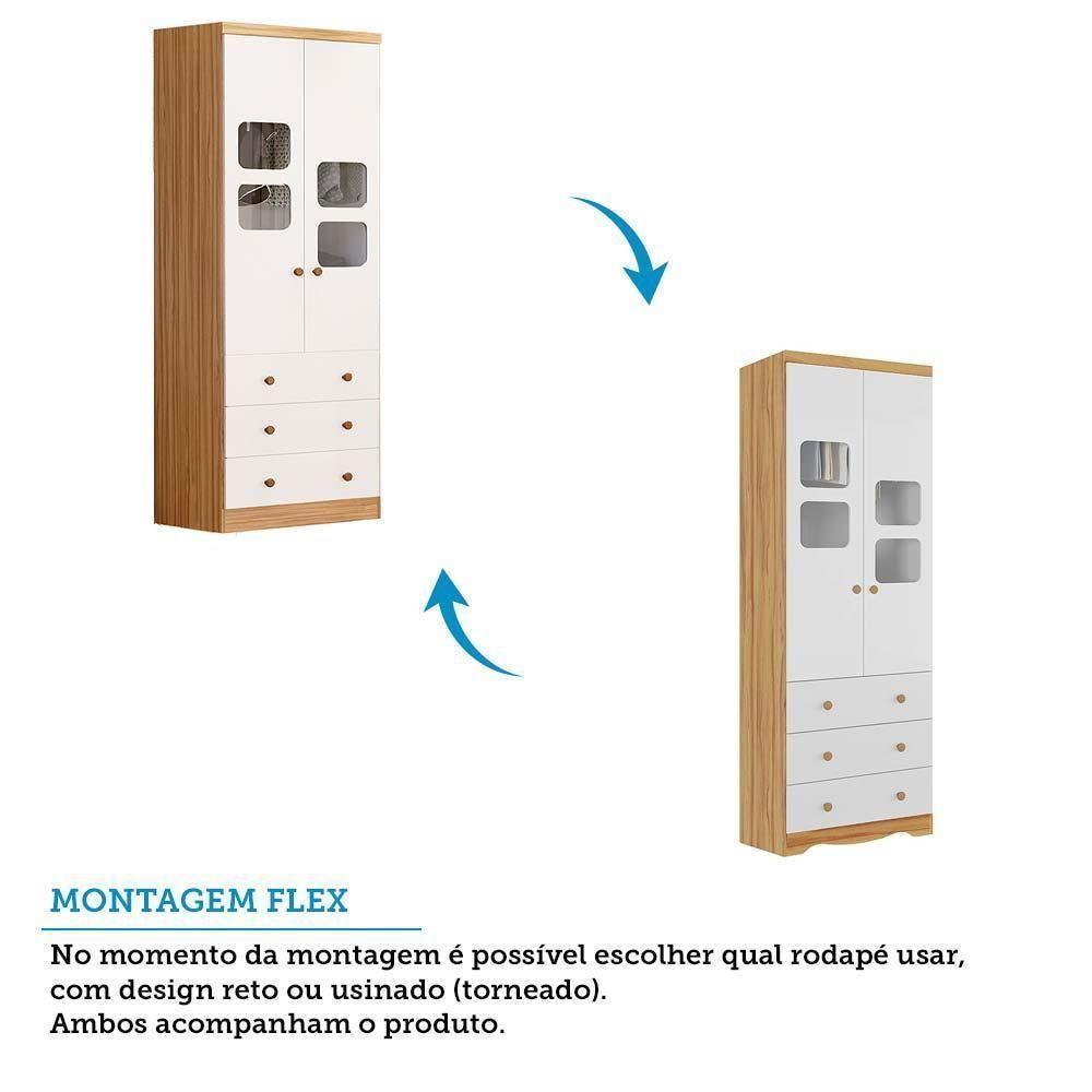 Guarda Roupa Infantil Uli New 2 Portas E 3 Gavetas Branco Brilho/amêndoa - Móveis Peroba - 4