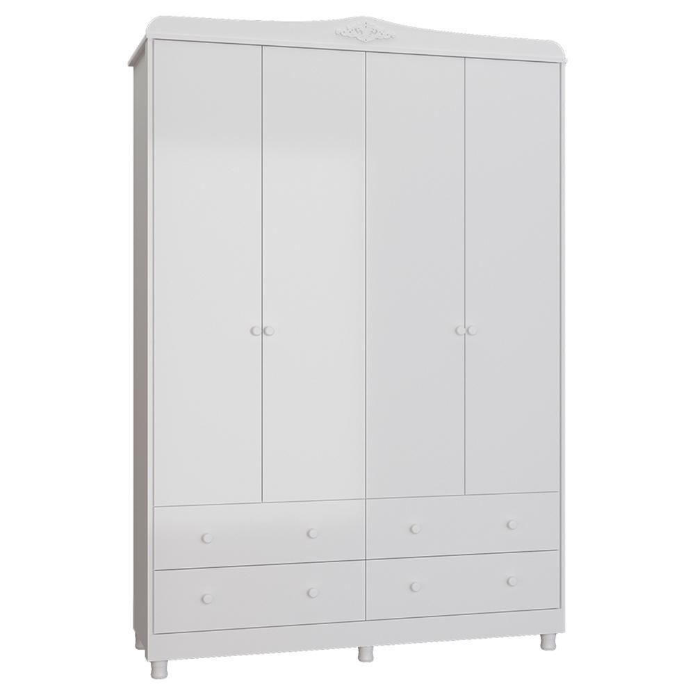 Guarda Roupa Infantil Elô 4 Portas E 4 Gavetas Branco Brilho - Móveis Peroba - 1