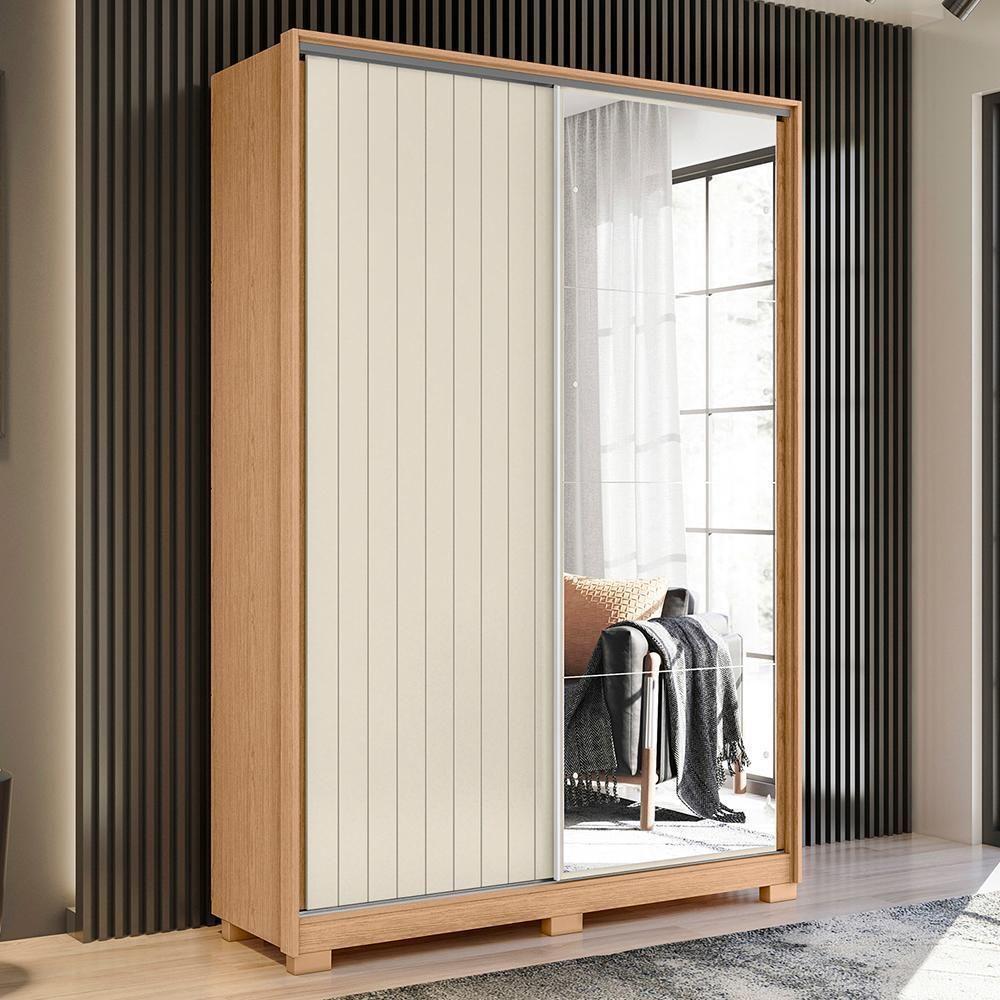 Guarda Roupa Frizatto 2 Portas Deslizantes Flex Freijó/off White Com Espelho - Móveis Albatroz Freijó/off White - 2