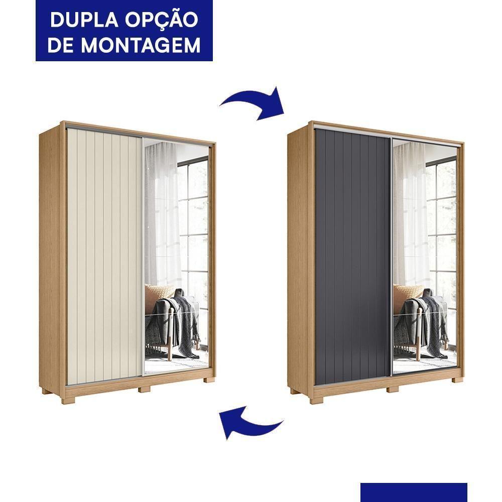 Guarda Roupa Frizatto 2 Portas Deslizantes Flex Freijó/off White Com Espelho - Móveis Albatroz Freijó/off White - 4