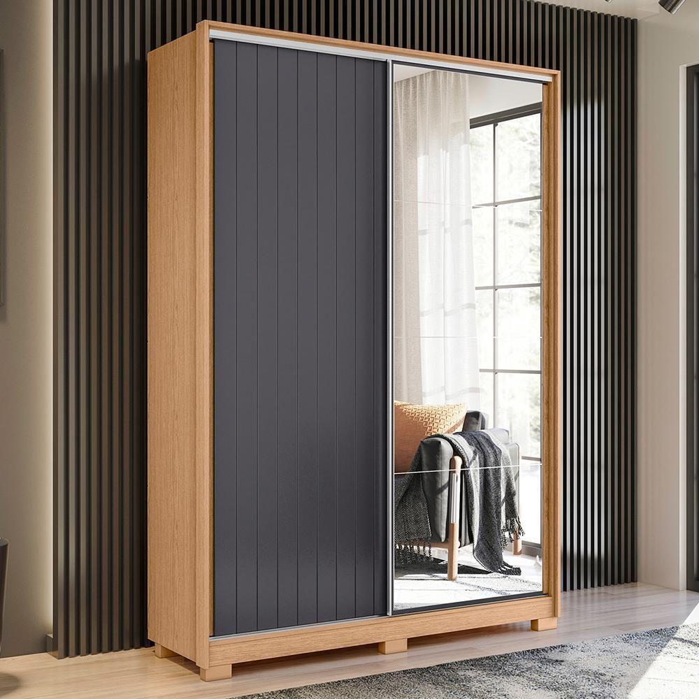 Guarda Roupa Frizatto 2 Portas Deslizantes Flex Freijó/titanium Com Espelho - Móveis Albatroz Freijó/titanium - 2