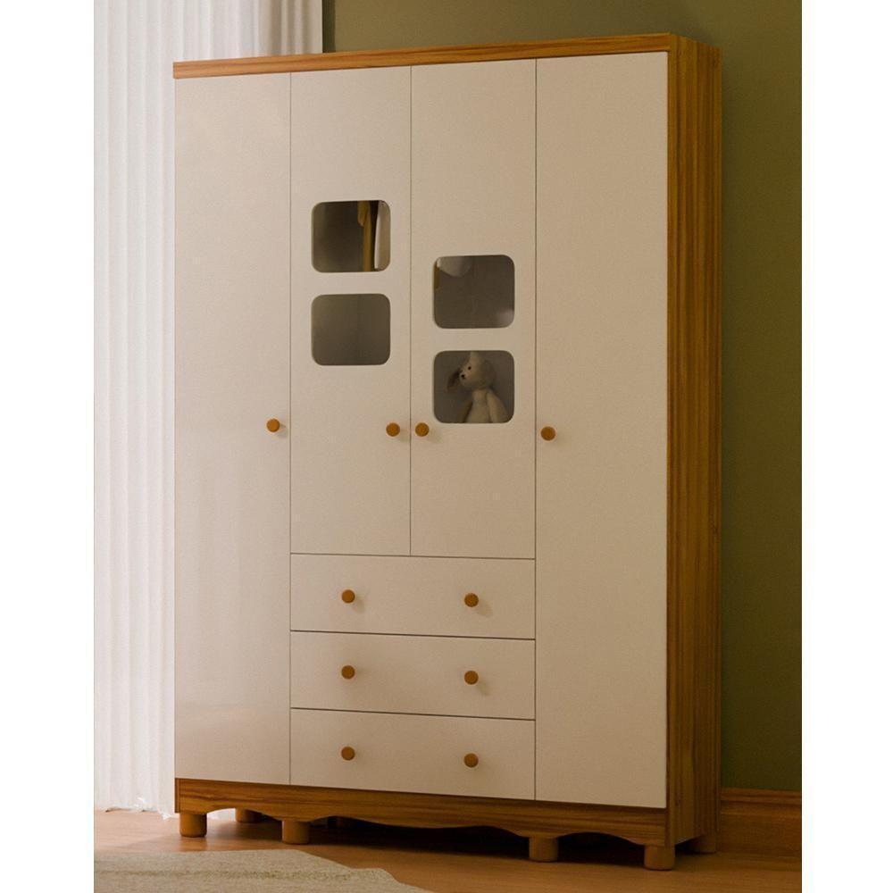 Guarda Roupa Infantil Uli New 4 Portas E 3 Gavetas Branco Brilho/amêndoa - Móveis Peroba - 2