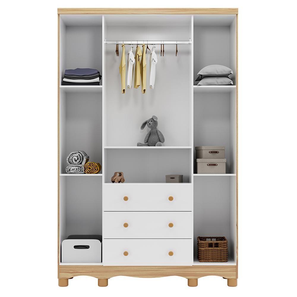 Guarda Roupa Infantil Uli New 4 Portas E 3 Gavetas Branco Brilho/amêndoa - Móveis Peroba - 3