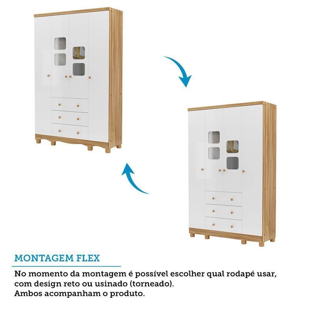 Guarda Roupa Infantil Uli New 4 Portas E 3 Gavetas Branco Brilho/amêndoa - Móveis Peroba - 5