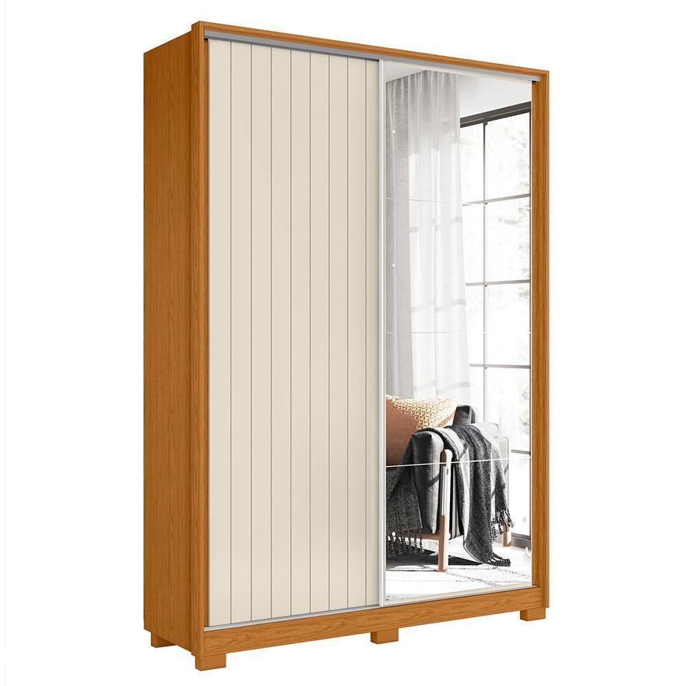 Guarda Roupa Frizatto 2 Portas Deslizantes Flex Cinamomo/off White Com Espelho - Móveis Albatroz Cinamomo/off White - 1