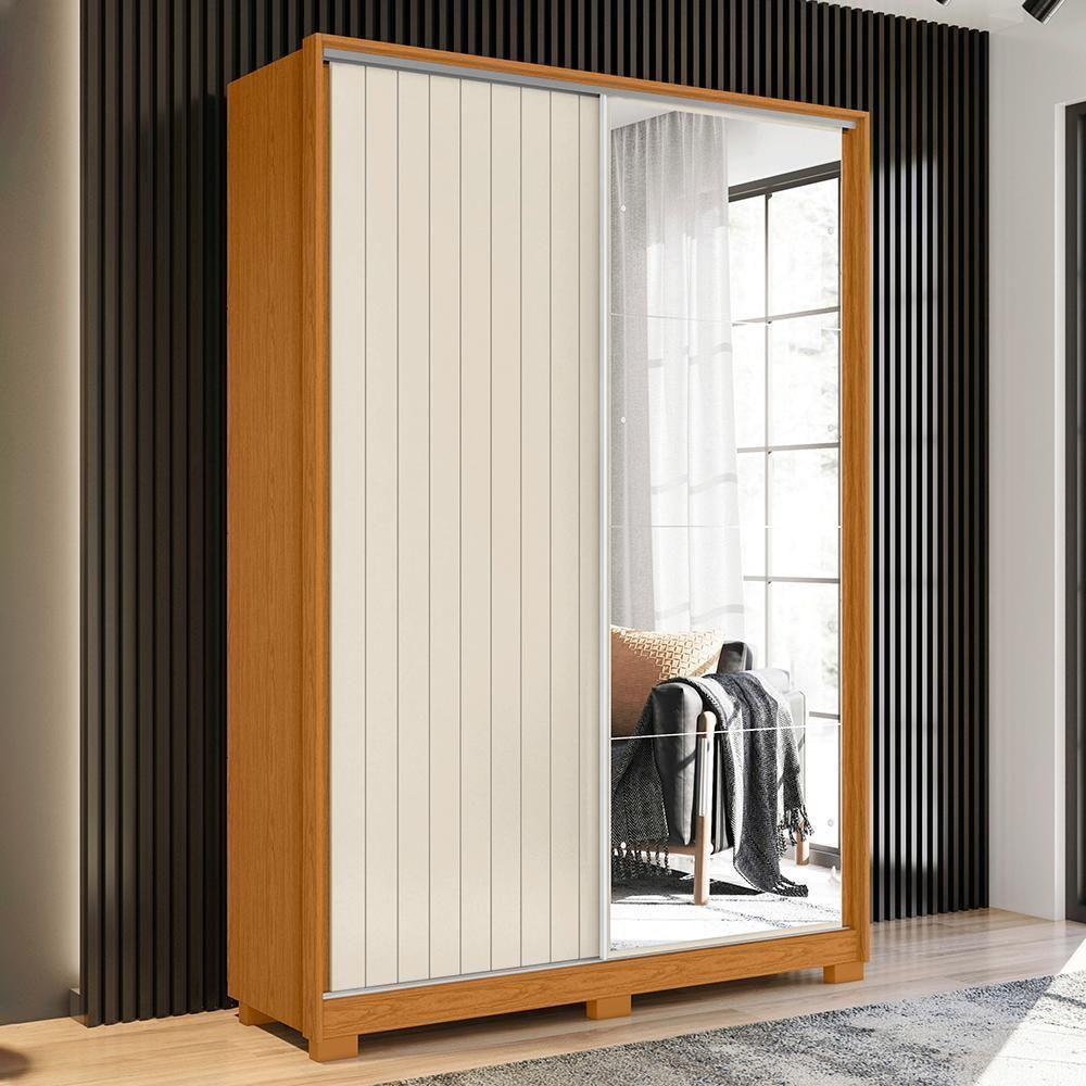 Guarda Roupa Frizatto 2 Portas Deslizantes Flex Cinamomo/off White Com Espelho - Móveis Albatroz Cinamomo/off White - 2