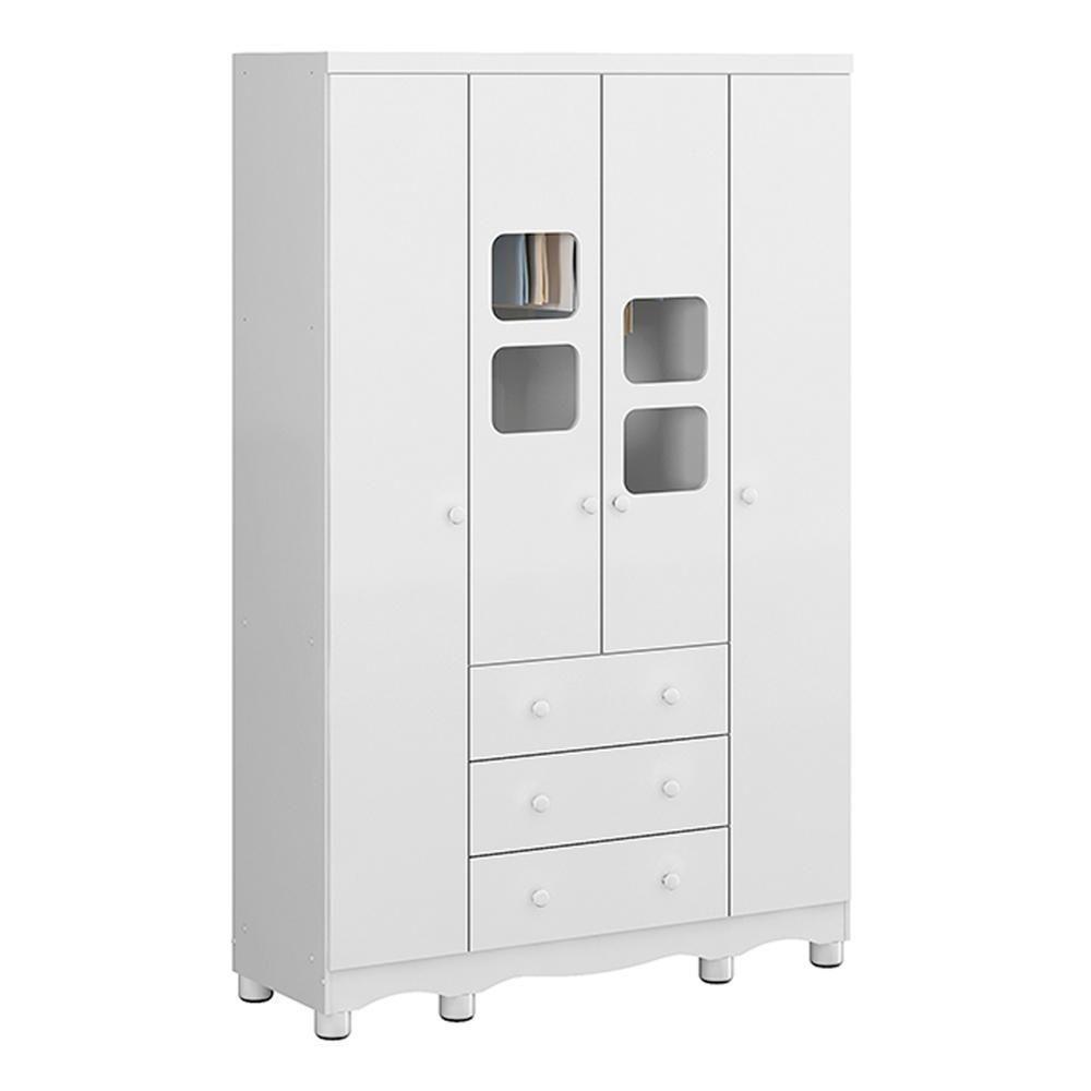 Guarda Roupa Infantil Uli New 4 Portas E 3 Gavetas Branco Brilho - Móveis Peroba - 1