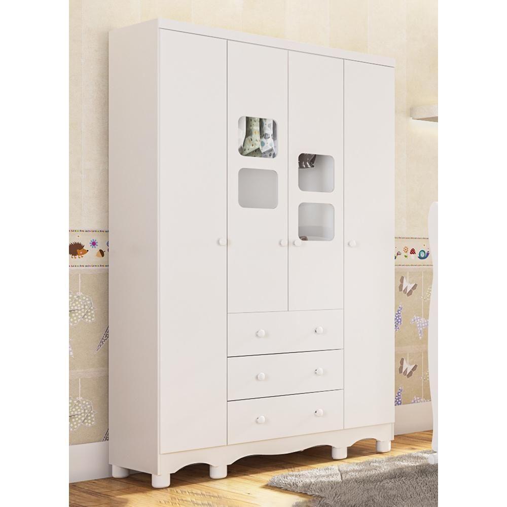 Guarda Roupa Infantil Uli New 4 Portas E 3 Gavetas Branco Brilho - Móveis Peroba - 2
