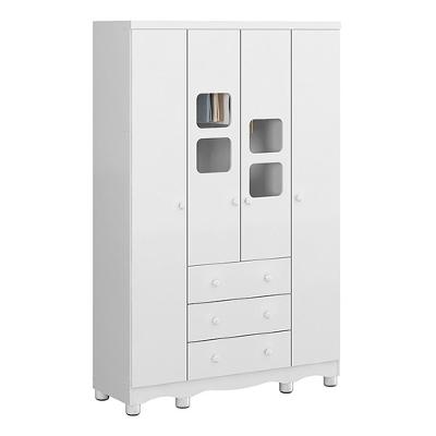 Guarda Roupa Infantil Uli New 4 Portas E 3 Gavetas Branco Brilho - Móveis Peroba