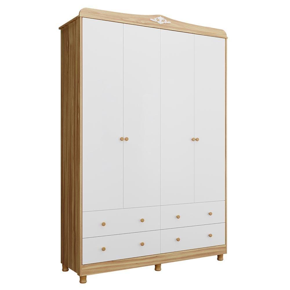 Guarda Roupa Infantil Elô 4 Portas E 4 Gavetas Branco Brilho/amêndoa - Móveis Peroba - 1