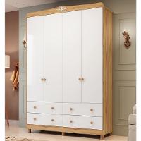 Guarda Roupa Infantil Elô 4 Portas E 4 Gavetas Branco Brilho/amêndoa - Móveis Peroba - 2