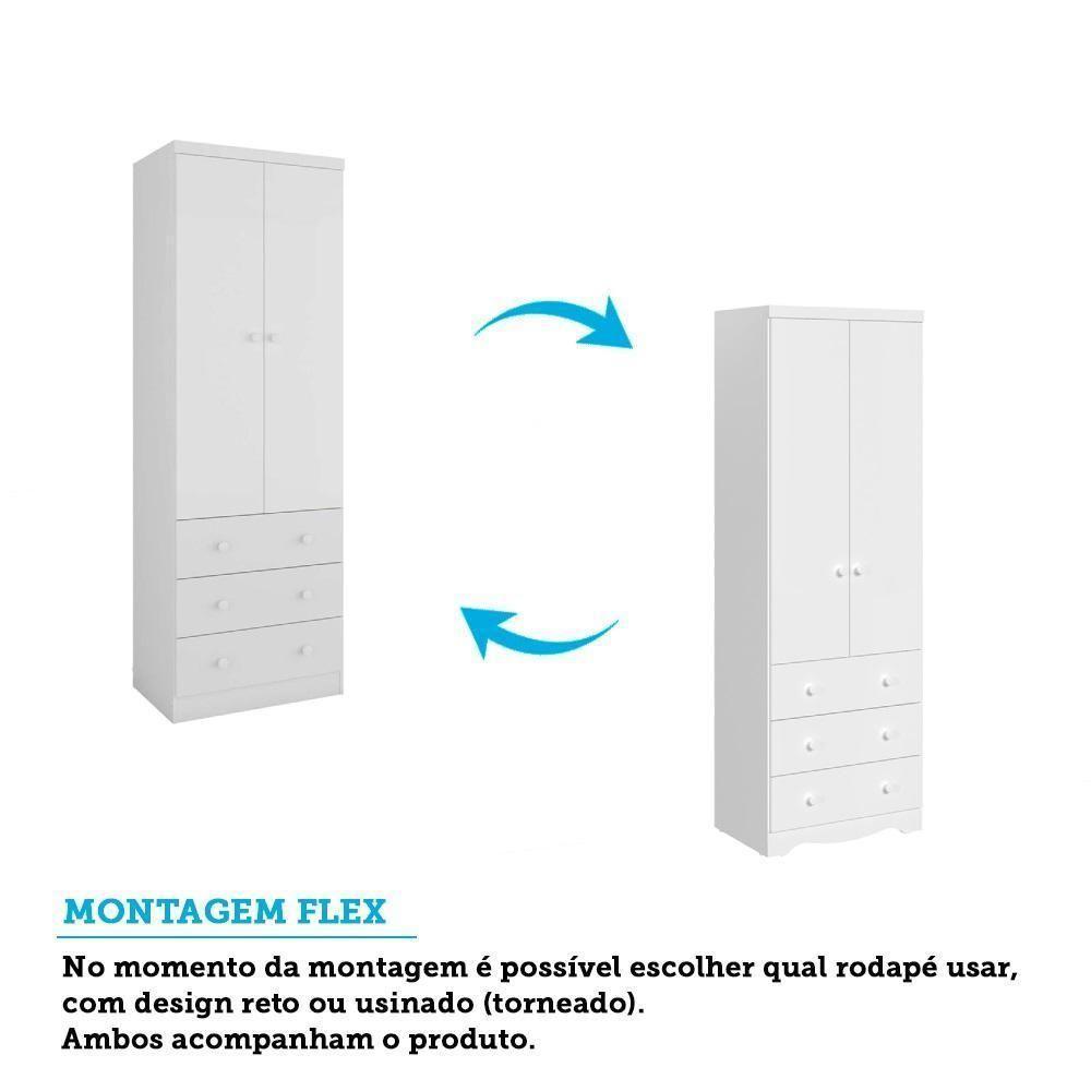 Guarda Roupa Infantil Júnior 2 Portas E 3 Gavetas Branco Brilho - Móveis Peroba - 4