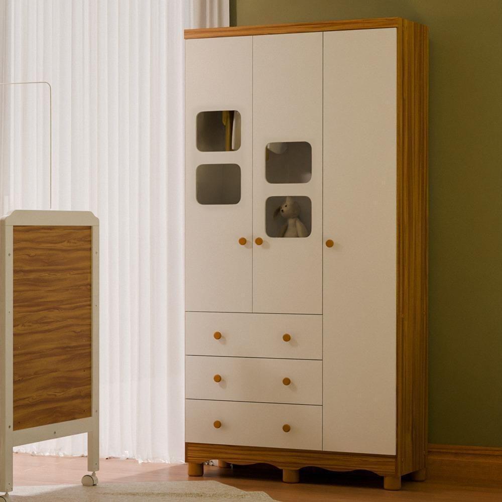 Guarda Roupa Infantil Uli New 3 Portas E 3 Gavetas Branco Brilho/amêndoa - Móveis Peroba - 2