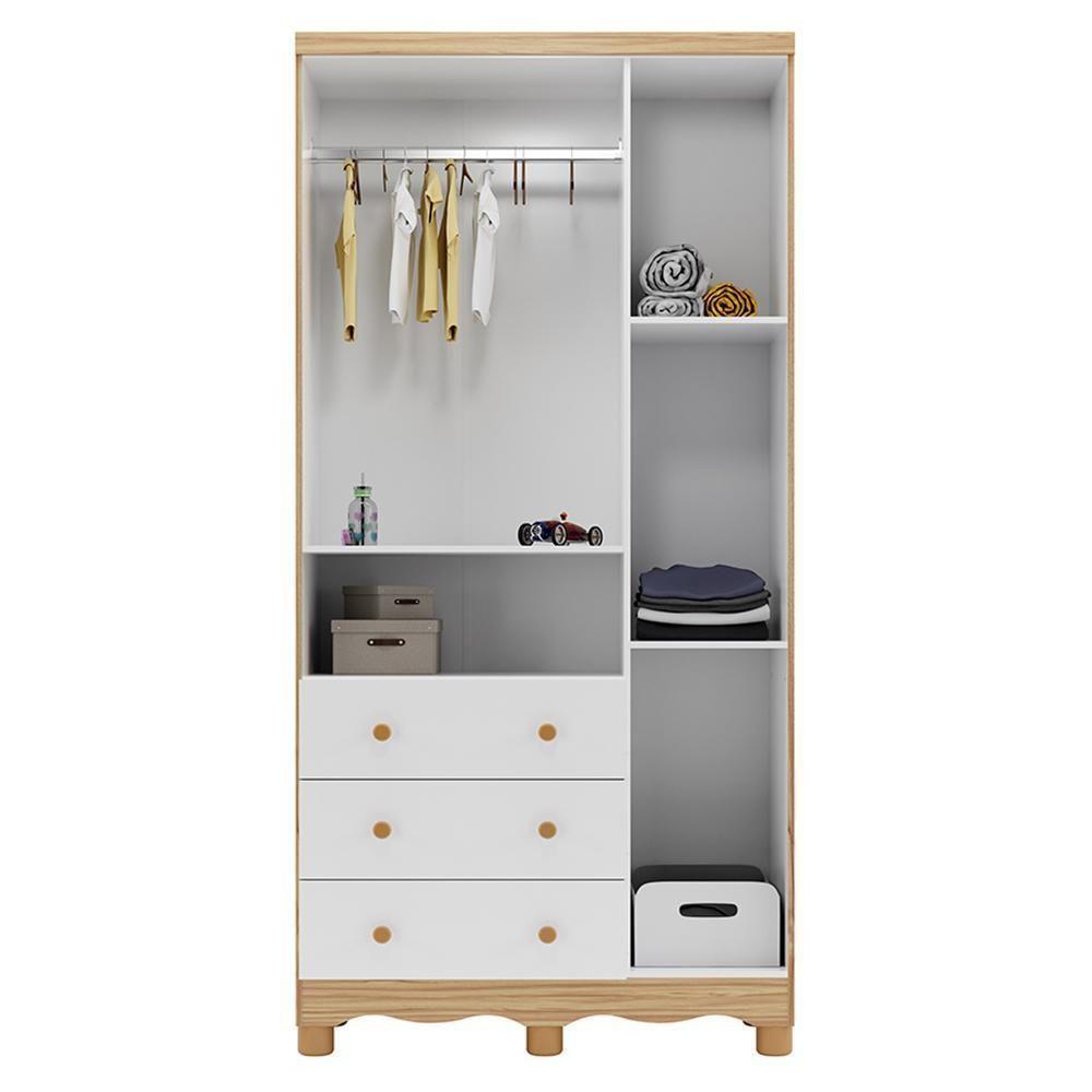 Guarda Roupa Infantil Uli New 3 Portas E 3 Gavetas Branco Brilho/amêndoa - Móveis Peroba - 3
