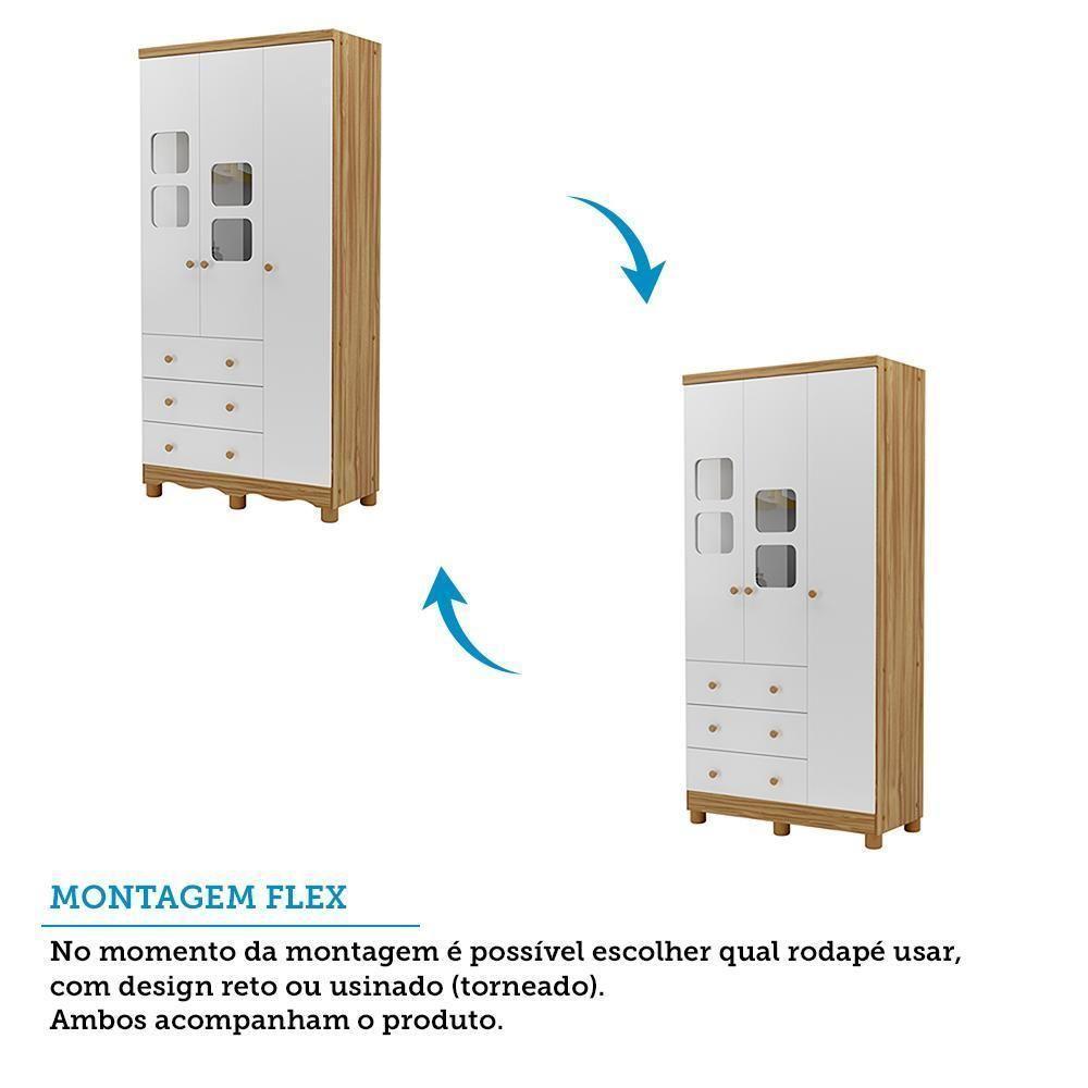 Guarda Roupa Infantil Uli New 3 Portas E 3 Gavetas Branco Brilho/amêndoa - Móveis Peroba - 5