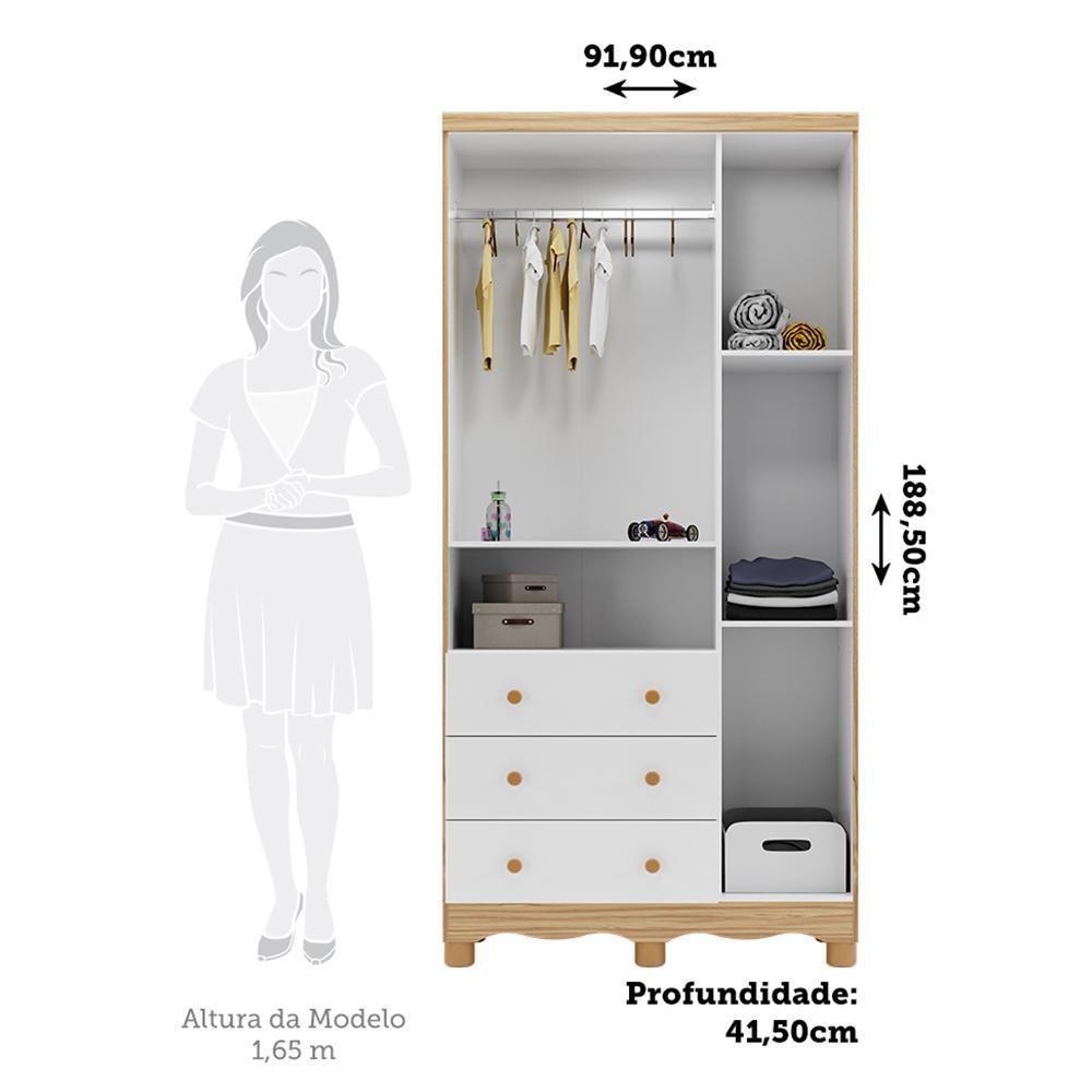 Guarda Roupa Infantil Uli New 3 Portas E 3 Gavetas Branco Brilho/amêndoa - Móveis Peroba - 6
