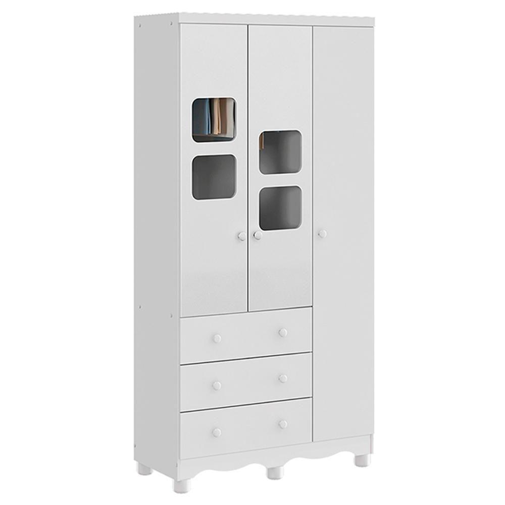 Guarda Roupa Infantil Uli New 3 Portas E 3 Gavetas Branco Brilho - Móveis Peroba - 1