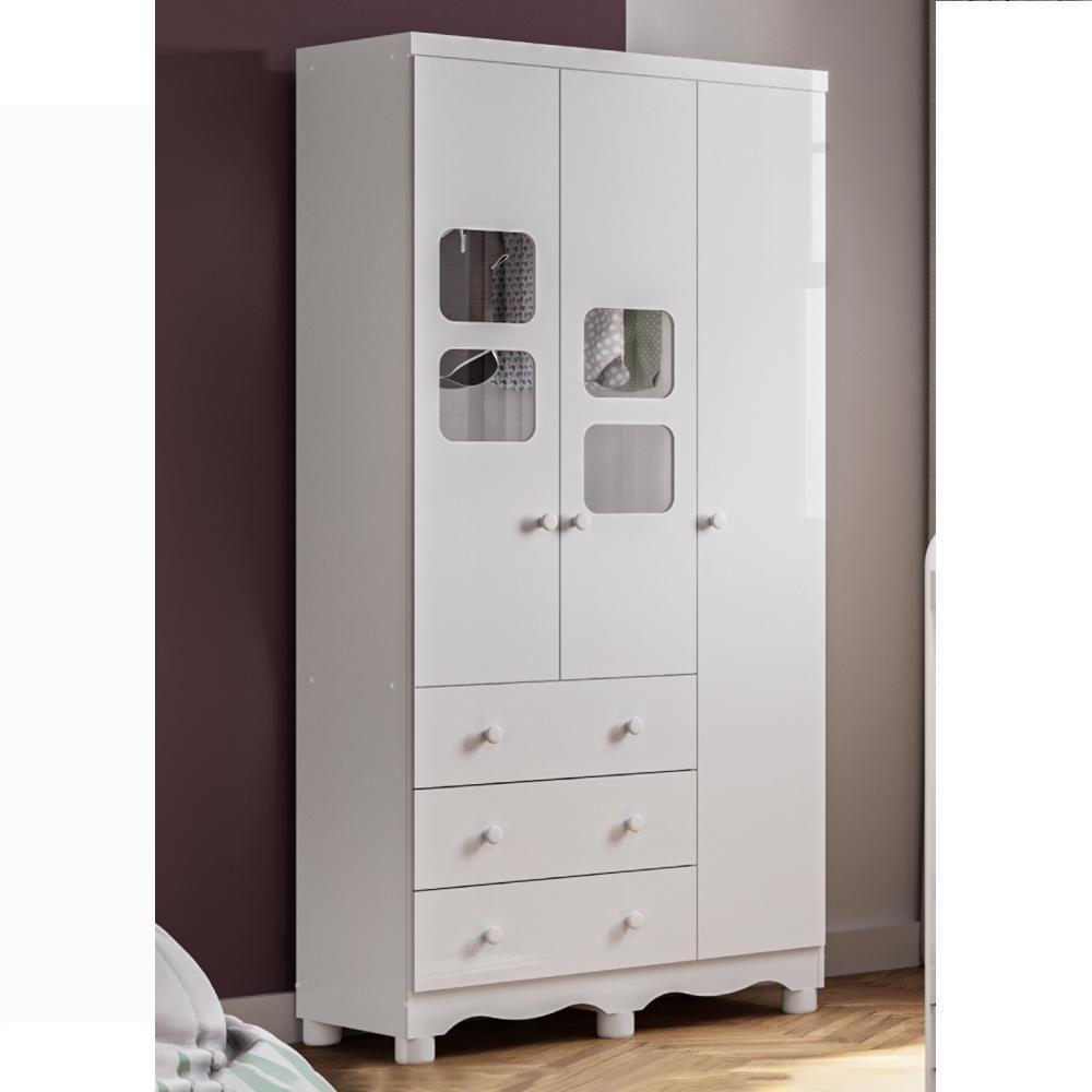 Guarda Roupa Infantil Uli New 3 Portas E 3 Gavetas Branco Brilho - Móveis Peroba - 2