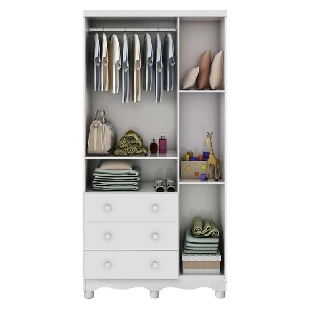 Guarda Roupa Infantil Uli New 3 Portas E 3 Gavetas Branco Brilho - Móveis Peroba - 3