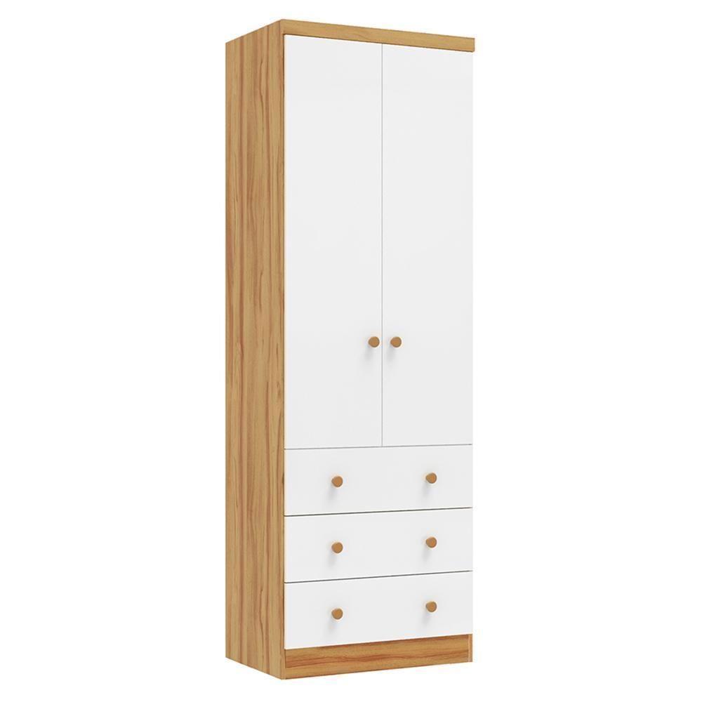 Guarda Roupa Infantil Júnior 2 Portas E 3 Gavetas Branco Brilho/amêndoa - Móveis Peroba - 1