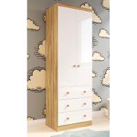 Guarda Roupa Infantil Júnior 2 Portas E 3 Gavetas Branco Brilho/amêndoa - Móveis Peroba - 2