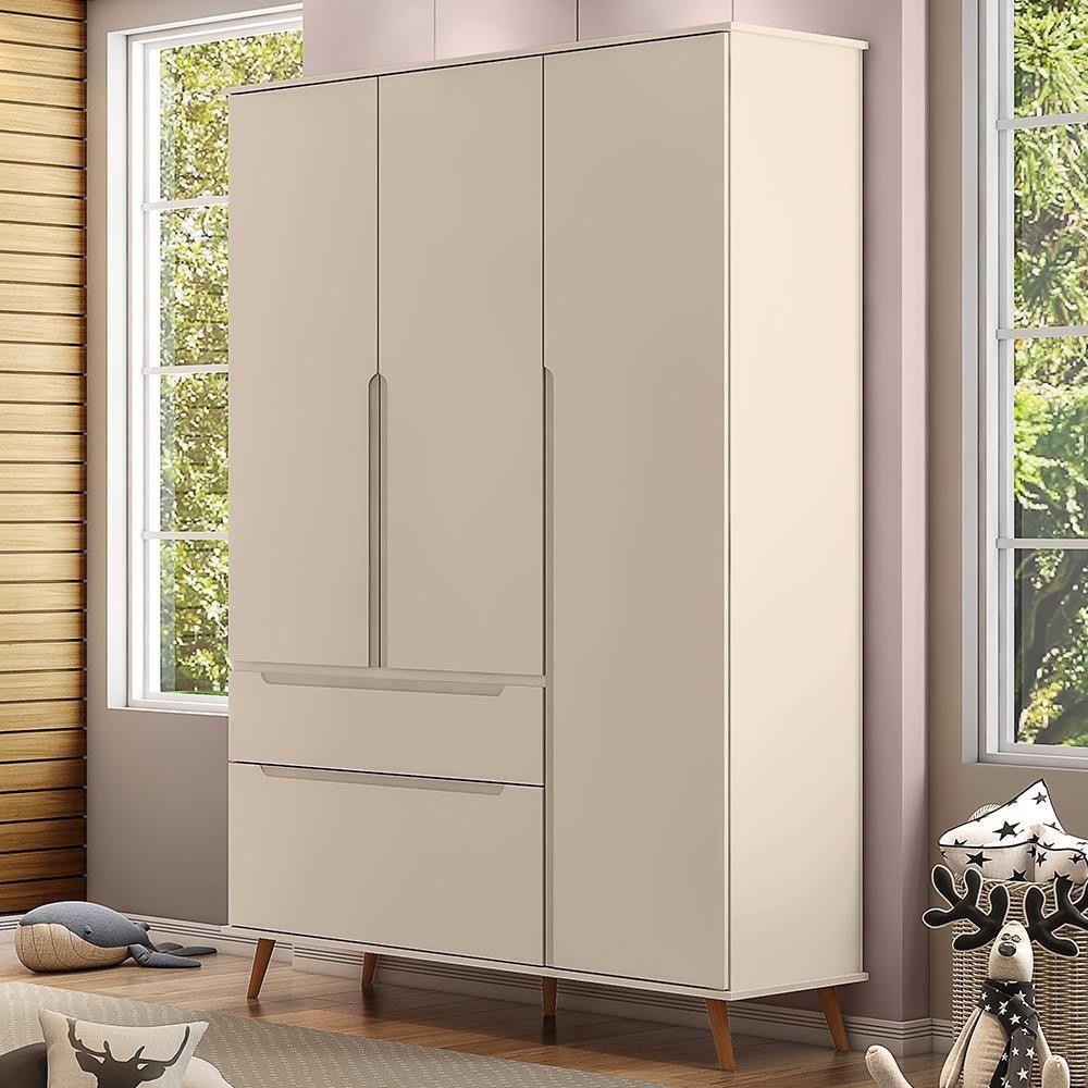 Guarda Roupa Infantil Retrô Melinda 3 Portas E 2 Gavetas Off White - Phoenix Baby - 2