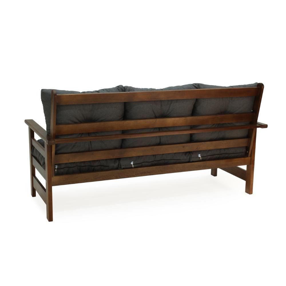 Conjunto Sofá Havaí 3 Lugares + 2 Poltronas De Madeira Com Almofadas Confortáveis - Cinza - 4
