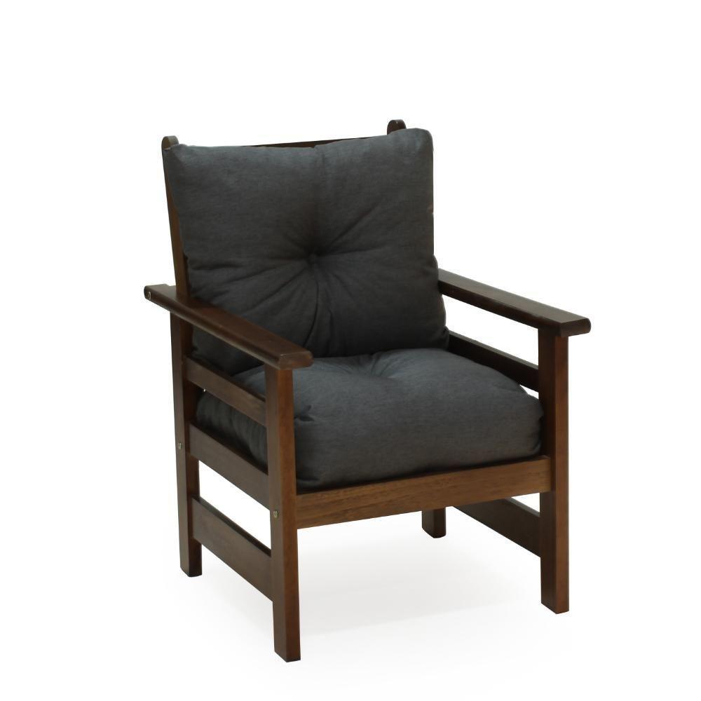 Conjunto Sofá Havaí 3 Lugares + 2 Poltronas De Madeira Com Almofadas Confortáveis - Cinza - 5