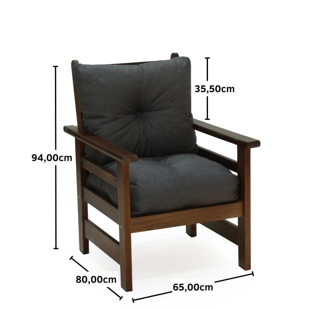 Conjunto Sofá Havaí 3 Lugares + 2 Poltronas De Madeira Com Almofadas Confortáveis - Cinza - 9