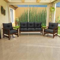 Conjunto Sofá Havaí 3 Lugares + 2 Poltronas De Madeira Com Almofadas Confortáveis - Cinza - 2