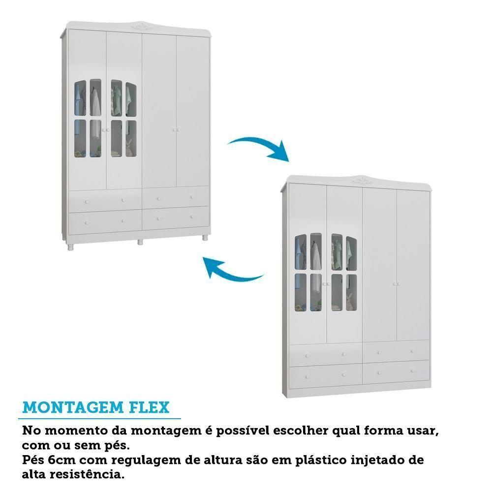 Guarda Roupa Infantil Elô 4 Portas Com Janelas E 4 Gavetas Branco Brilho - Móveis Peroba - 4