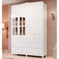 Guarda Roupa Infantil Elô 4 Portas Com Janelas E 4 Gavetas Branco Brilho - Móveis Peroba - 2