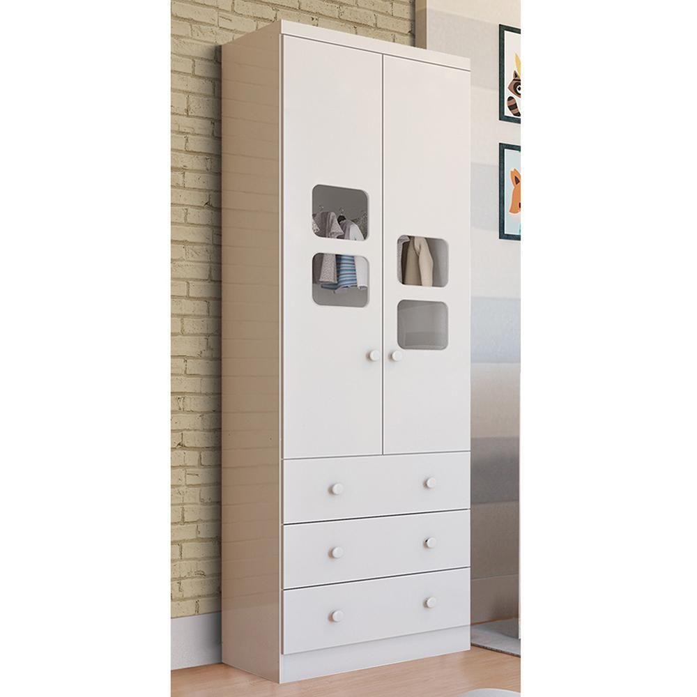 Guarda Roupa Infantil Uli New 2 Portas E 3 Gavetas Branco Brilho - Móveis Peroba - 2