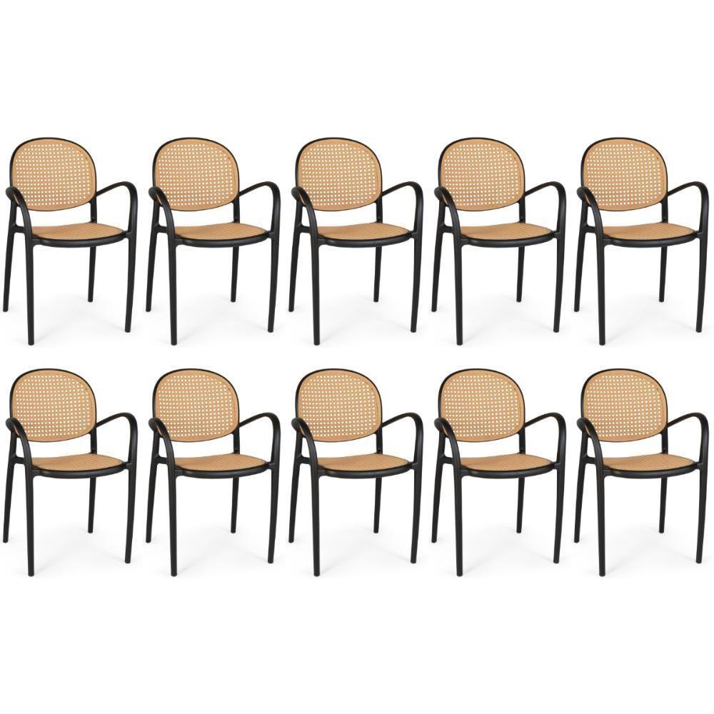 Kit 10 Cadeiras De Jantar Roma Com Braço Para Sala E Cozinha - Preto - 1