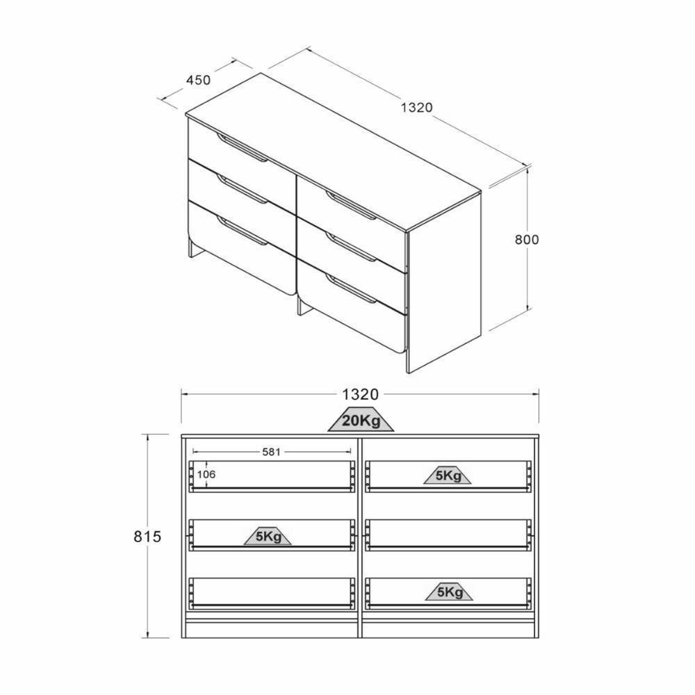 Cômoda Ditália 6 Gavetas Dm-244 Riviera - 6