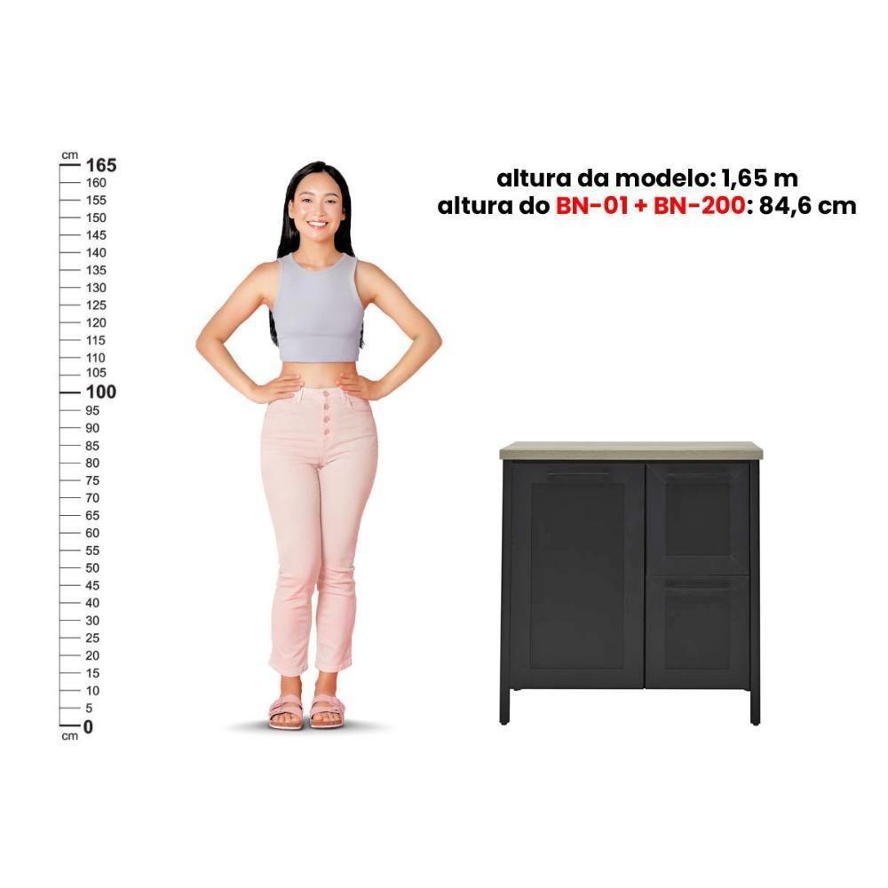 Aparador Buffet Ditália 1 Porta 2 Gavetas Com Tampo Bn-01 Preto - 5
