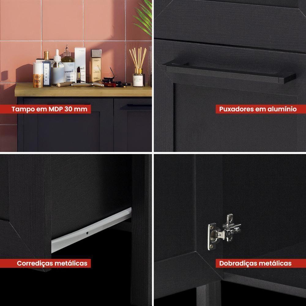 Aparador Buffet Ditália 1 Porta 2 Gavetas Com Tampo Bn-01 Preto - 8