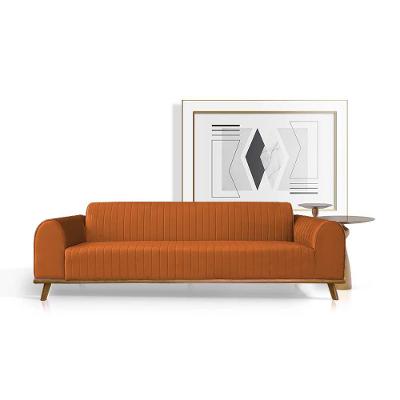 Sofá Living átila 2,10m Em Veludo Terracota Base Madeira Maciça