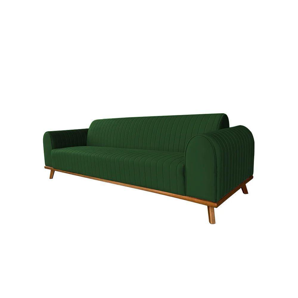 Sofá Living átila 2,10m Em Veludo Verde Base Madeira Maciça - 3